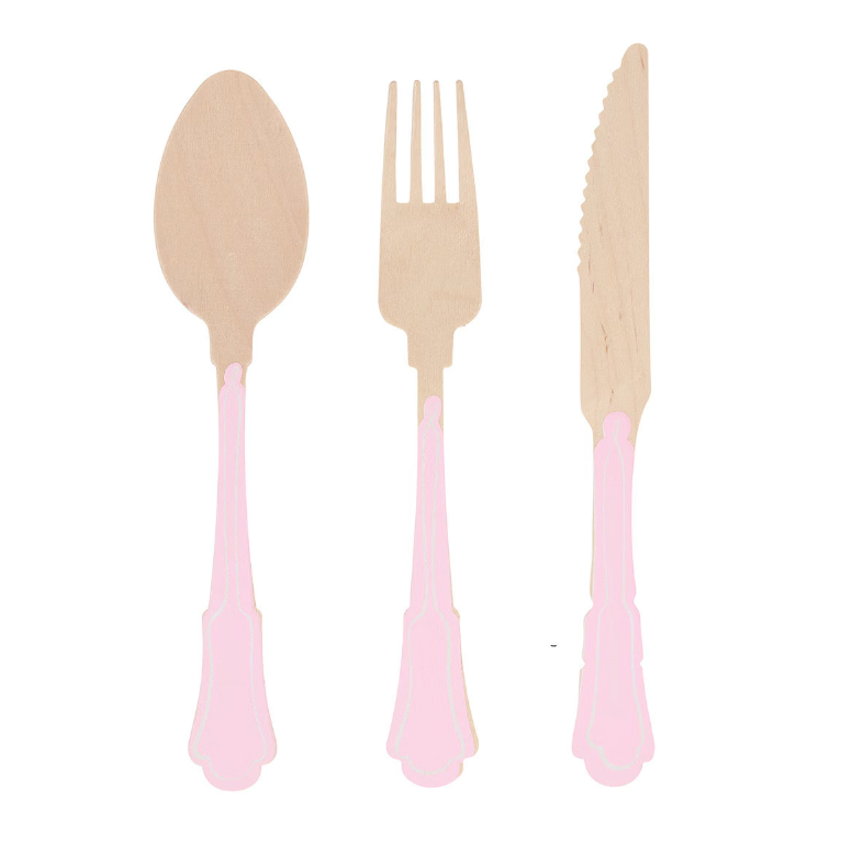 Elegant Pink Wooden Cutlery Set