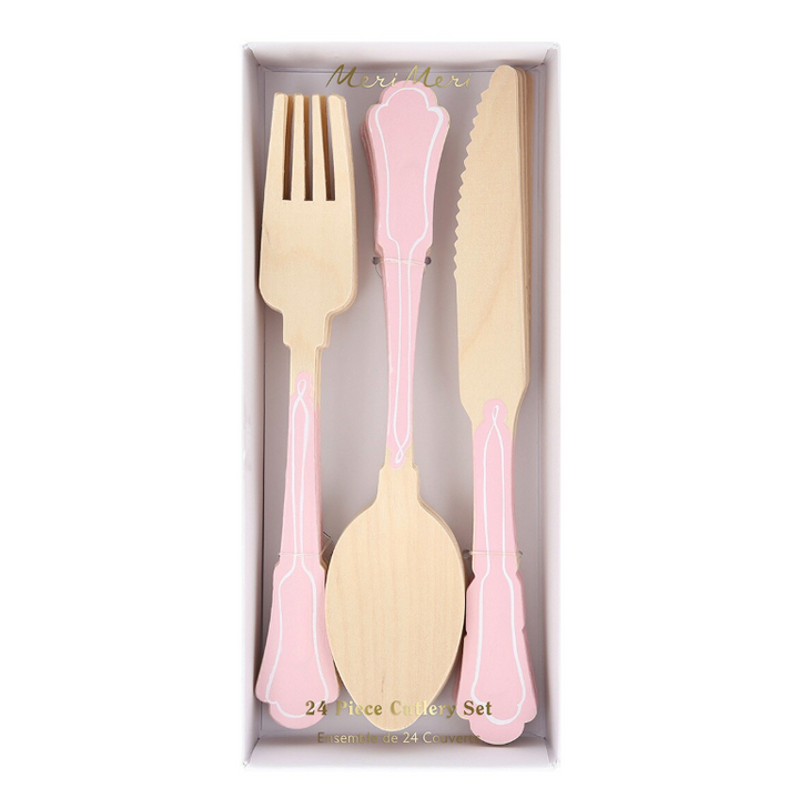 Elegant Pink Wooden Cutlery Set