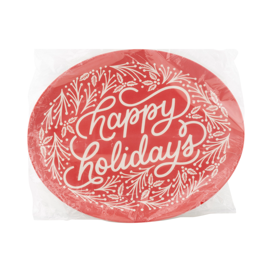 Happy Holidays Oval Bamboo Tray