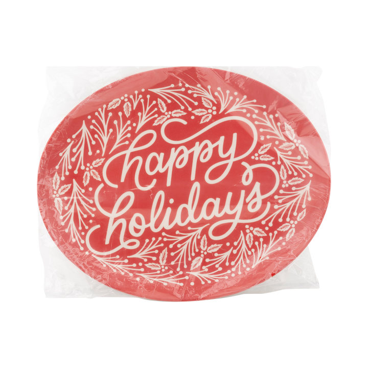 Happy Holidays Oval Bamboo Tray