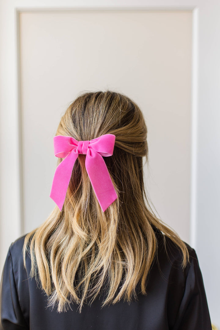 Navy Delora Velvet Bow Barrette