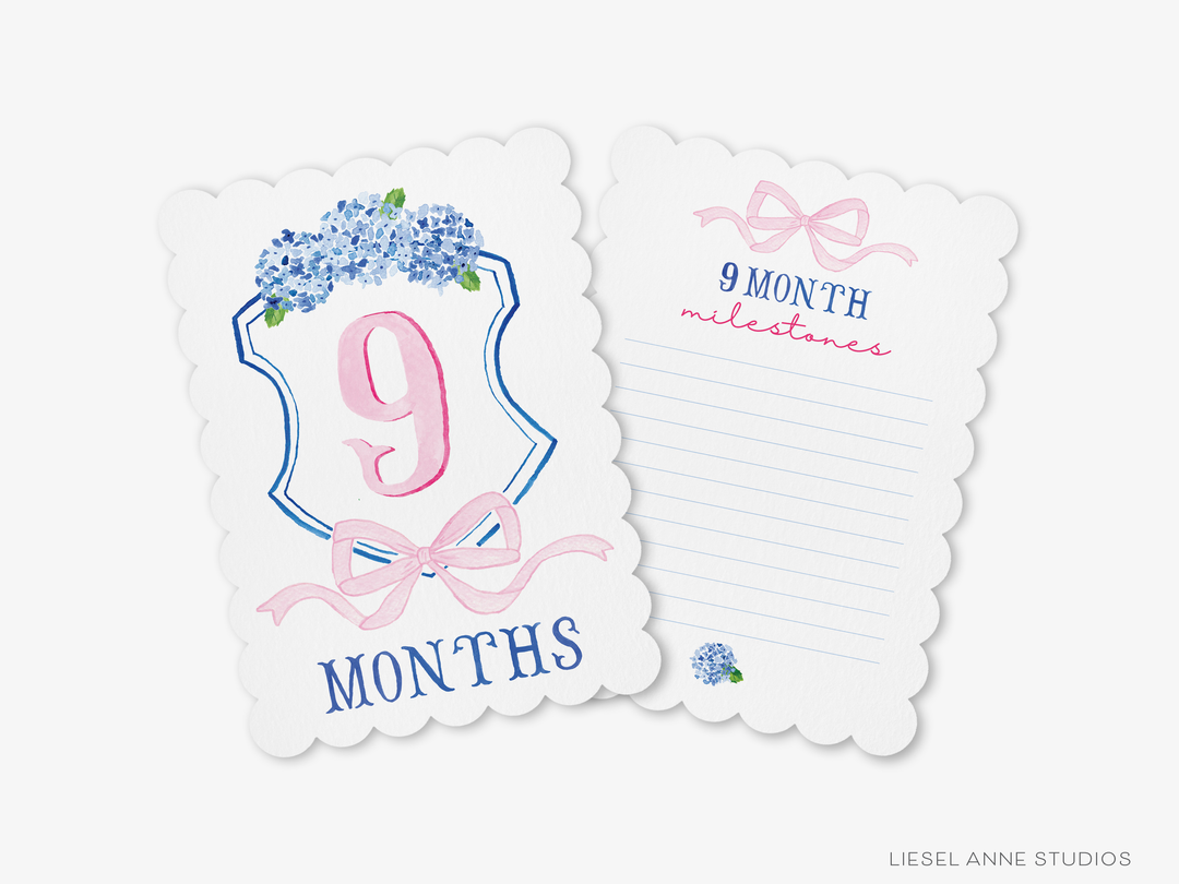 Blue and Pink Crest Scalloped Monthly Milestone Cards