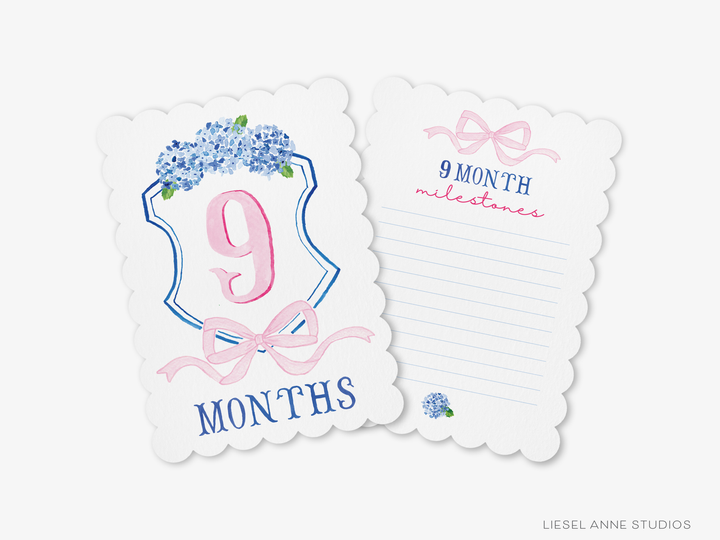 Blue and Pink Crest Scalloped Monthly Milestone Cards