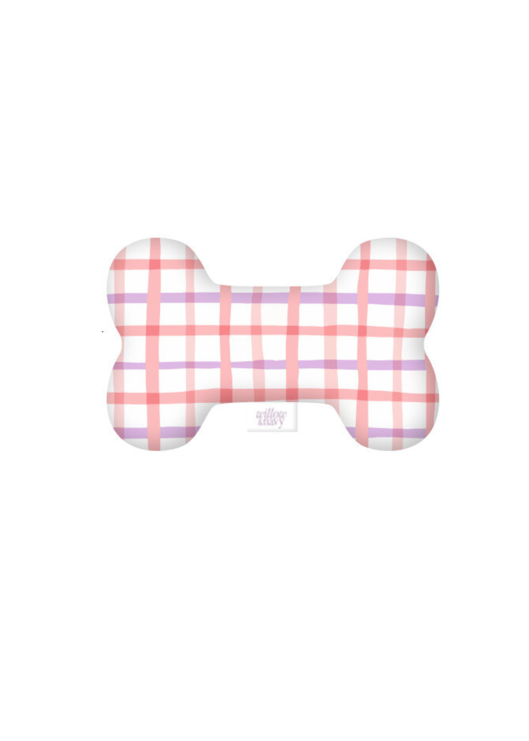 Pink Plaid Dog Bone Squeaky Plush Toy