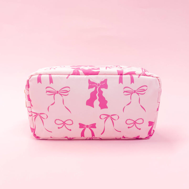 Pink Bows Medium Nylon Cosmetic Zipper Bag