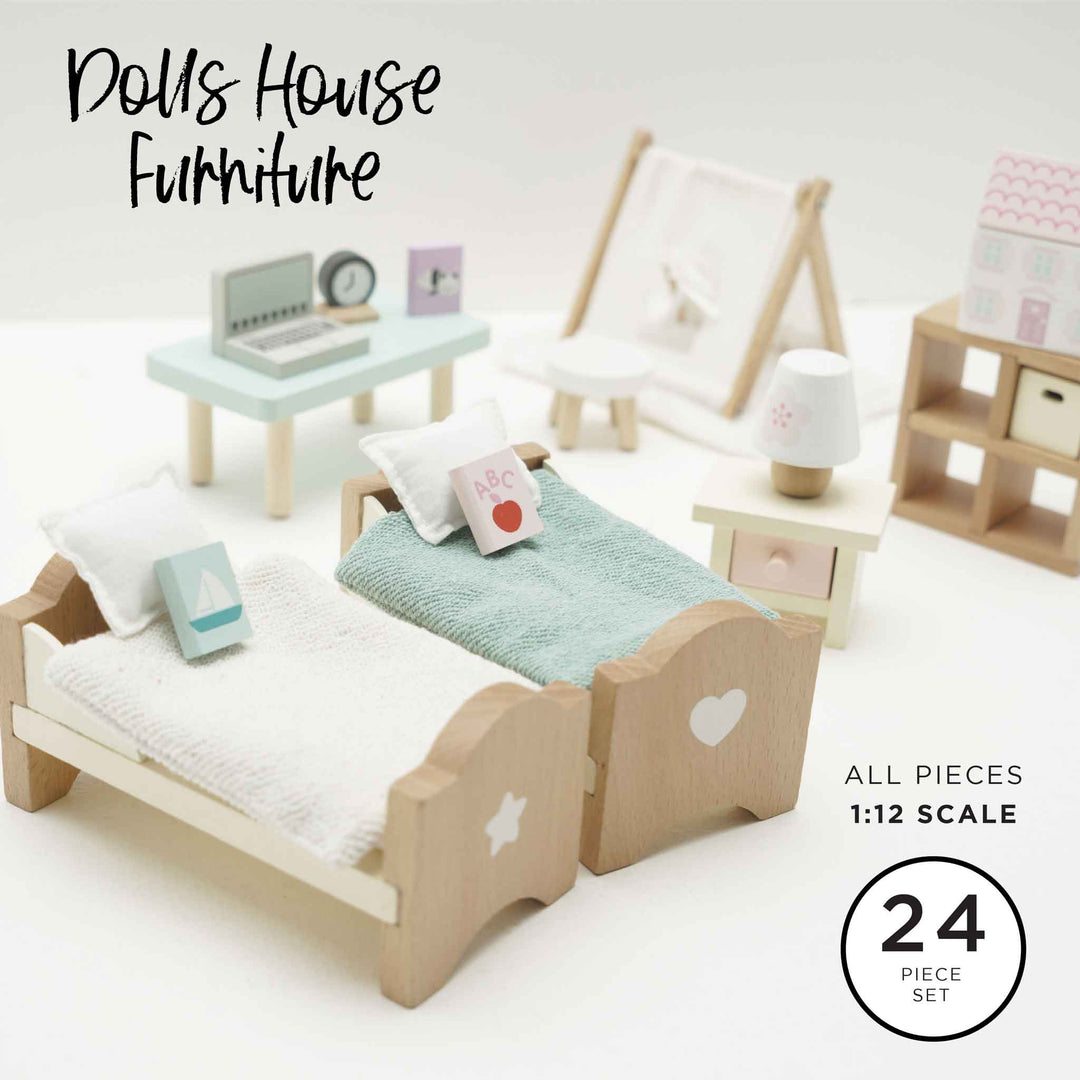 Wooden Dolls House Child's Bedroom Furniture