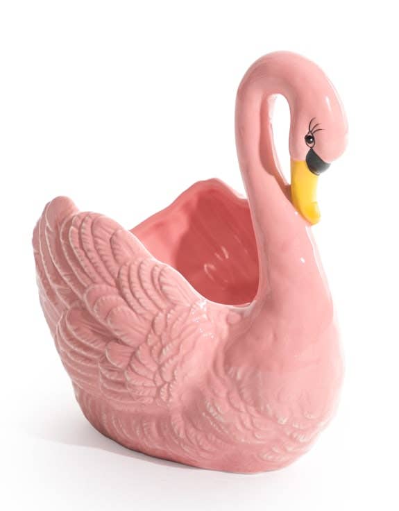 Pink Swan Ceramic Planter