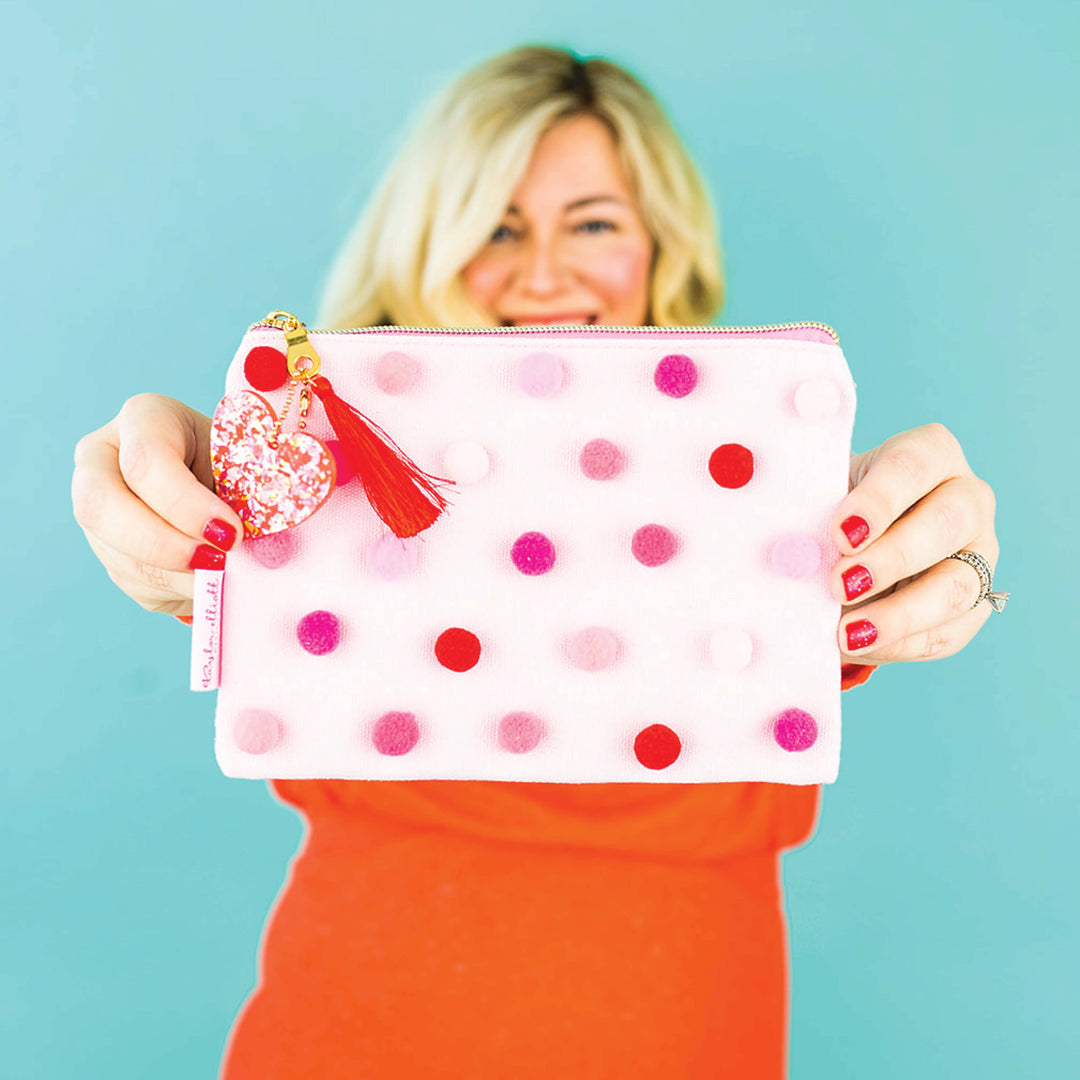 Red + Pink Pom-Pom Pouch