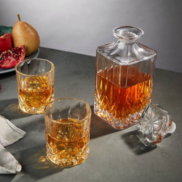 Crystal Whiskey Decanter & Tumblers Set - Set of 3