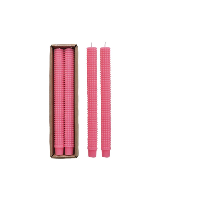 Pink Unscented Hobnail Taper Candles in Box