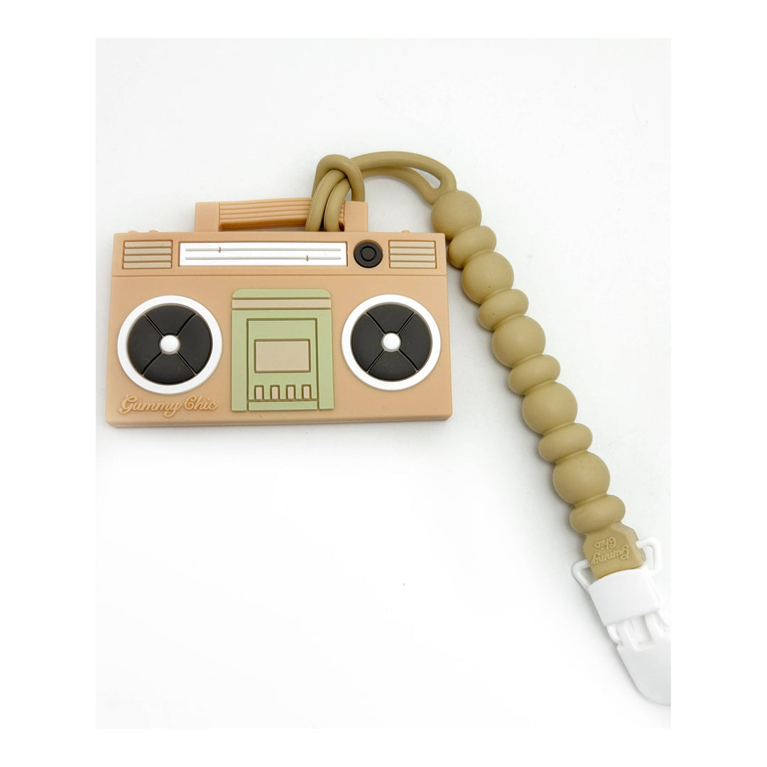 Silicone Boom Box Teether with Clip