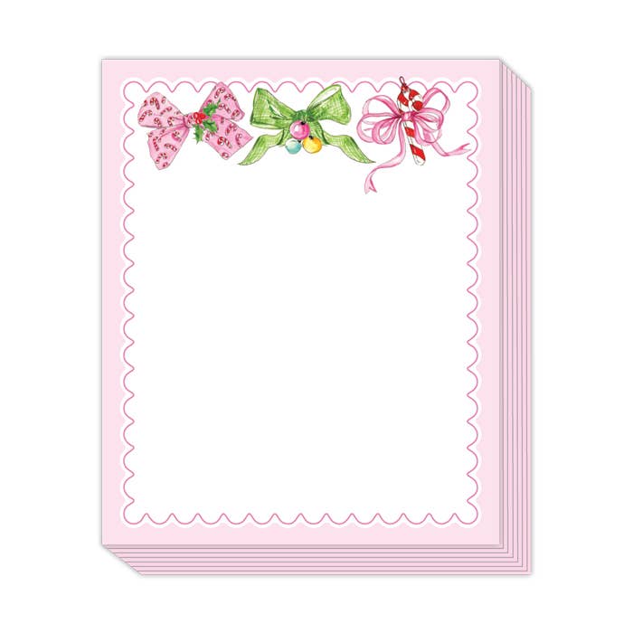 PinkGreen Christmas Bows with Pink Scallop Border Stack Pad