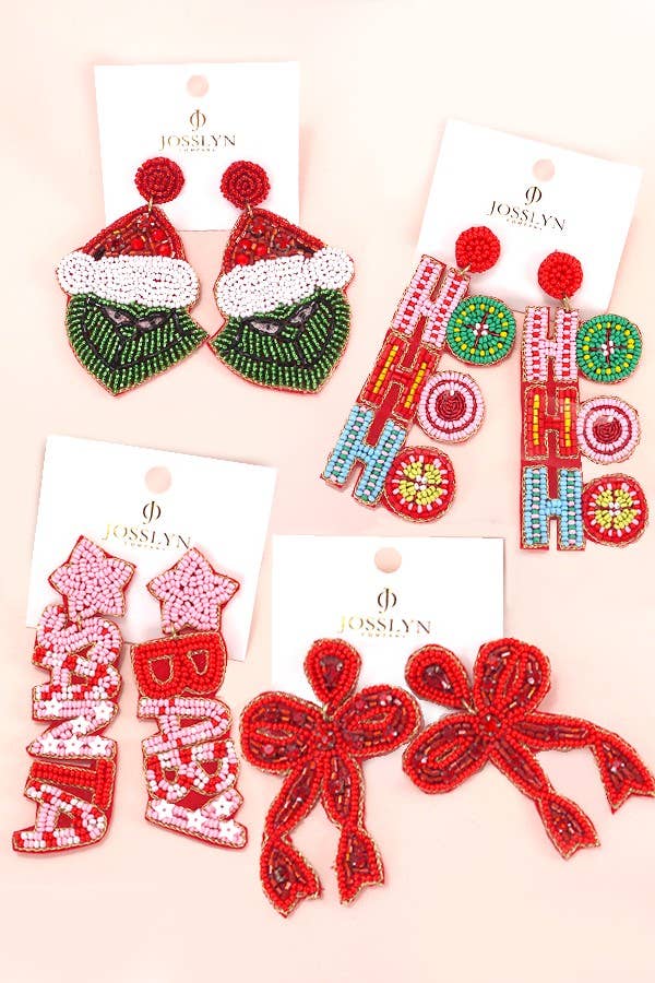 Christmas Holiday Baby Santa Seed Bead Earrings