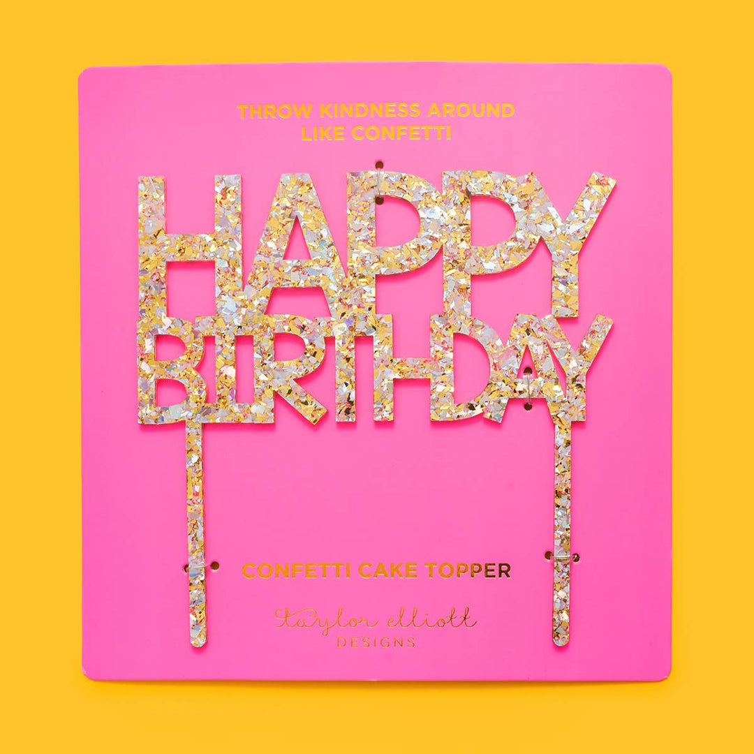 "Happy Birthday" - Pearl + Gold Confetti Cake Topper