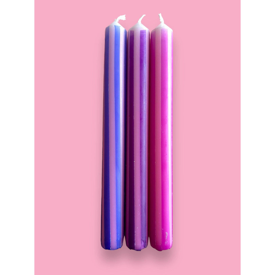 Purple Pinstripes Dip Dye Dinner Candles