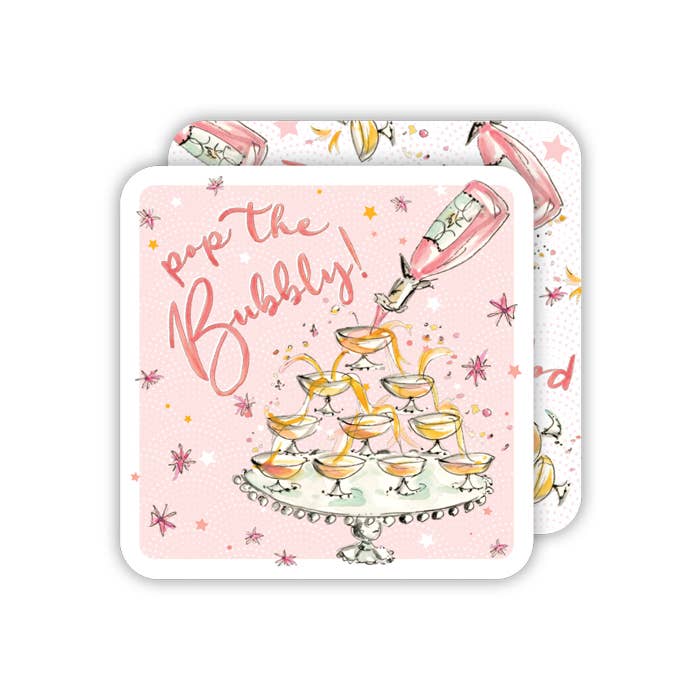 Pop the Bubbly Champagne Tower Square Coaster