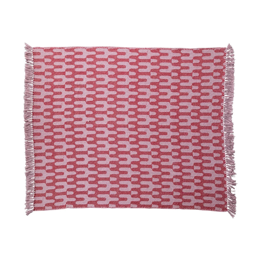 Woven Recycled Cotton Blend Throw w/ Pattern & Fringe