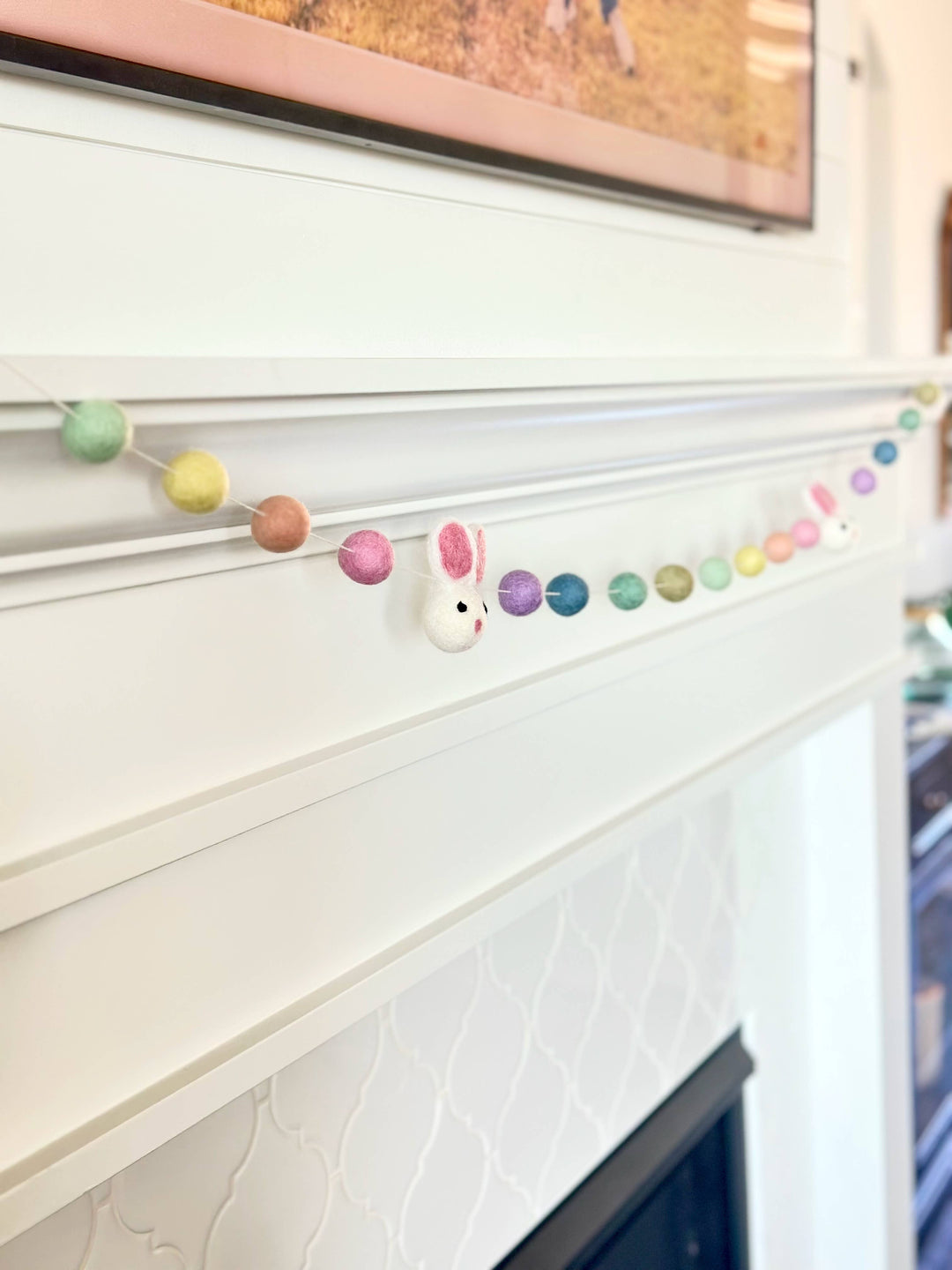 Bunny Wool Felt Ball Garland