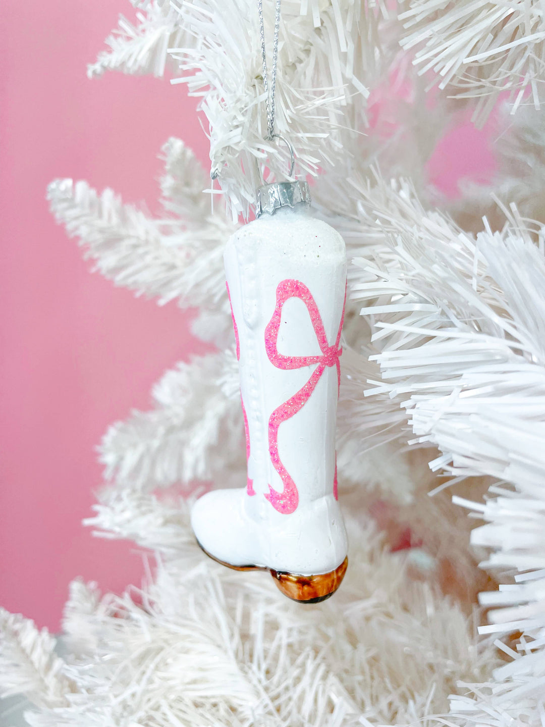 Pink Bow Cowboy Boot Christmas Ornament