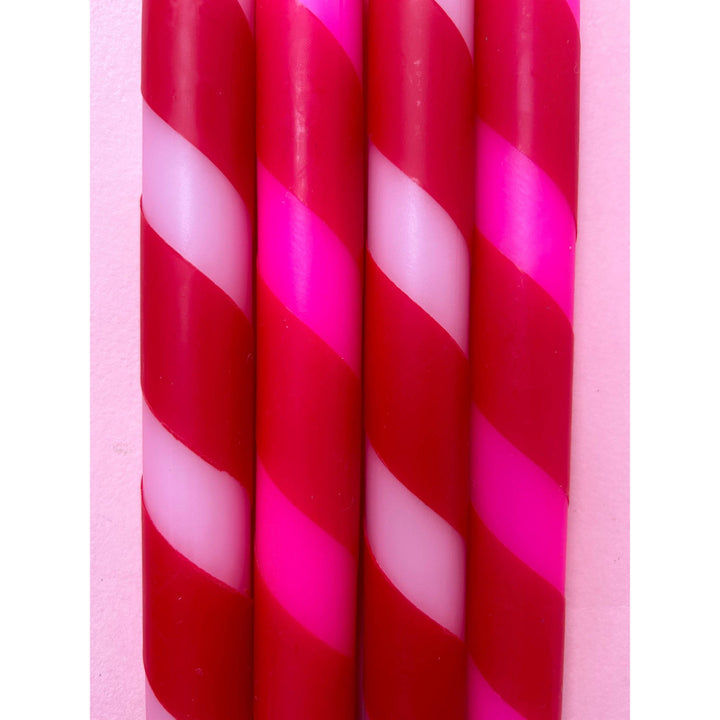 Pink Candy Cane Dip Dye Dinner Candle