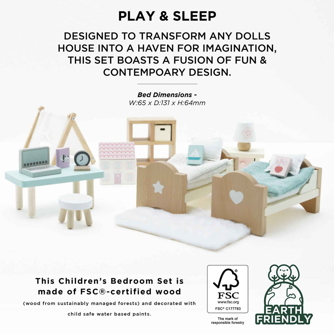 Wooden Dolls House Child's Bedroom Furniture