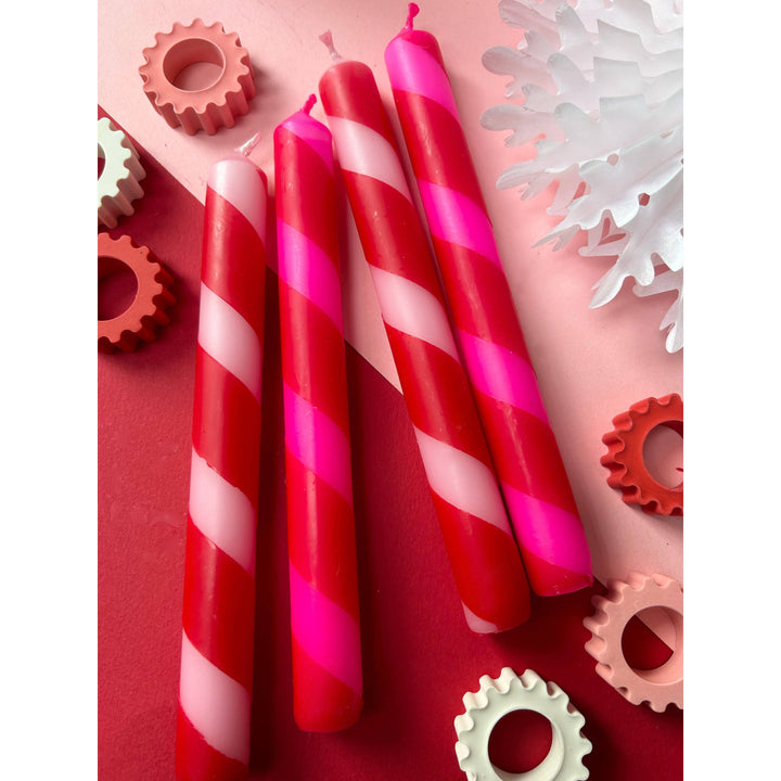 Pink Candy Cane Dip Dye Dinner Candle