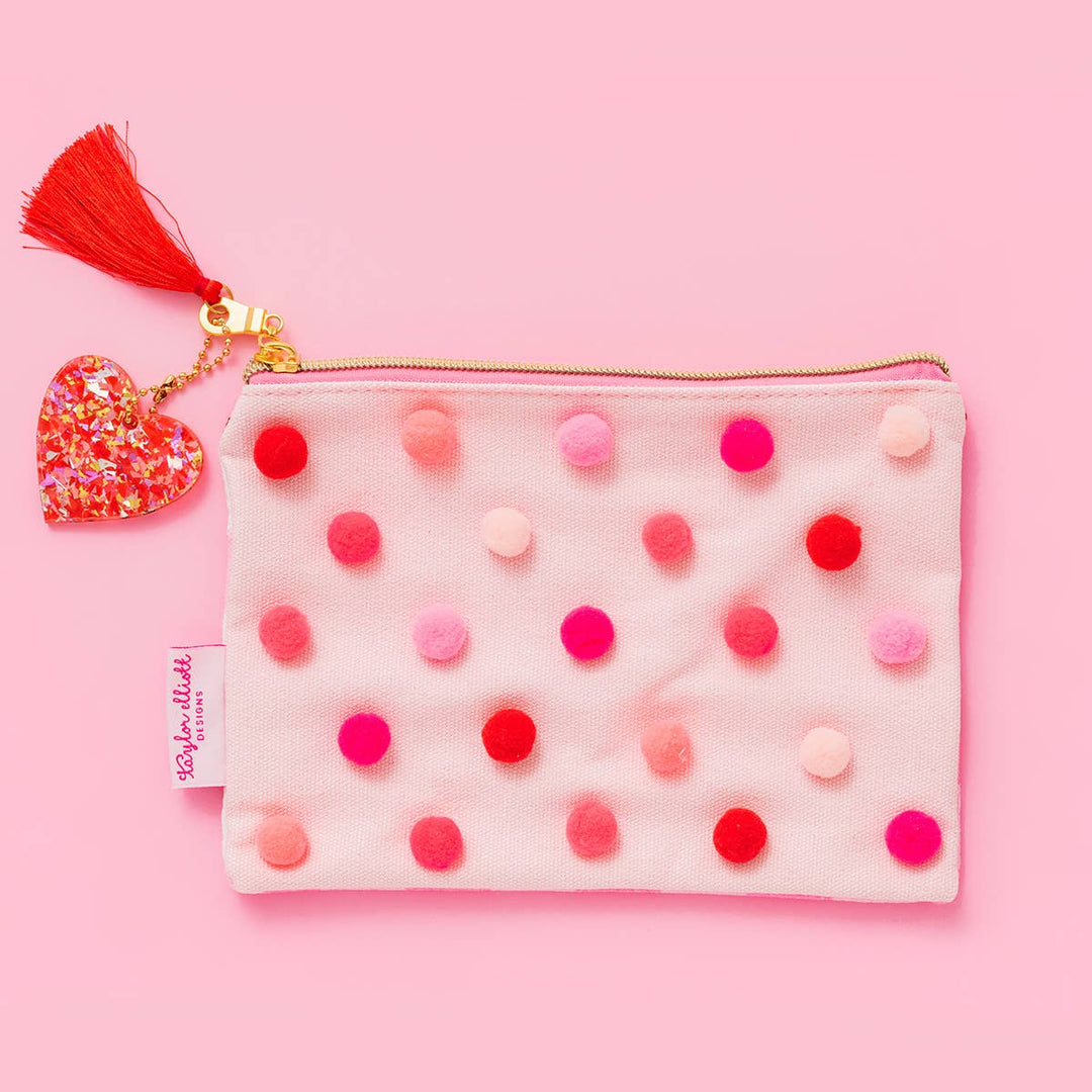 Red + Pink Pom-Pom Pouch