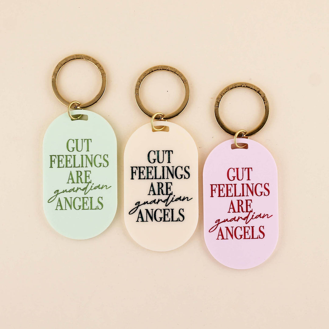 Cream/Jade Green Gut Feelings Are Guardian Angels Keychain