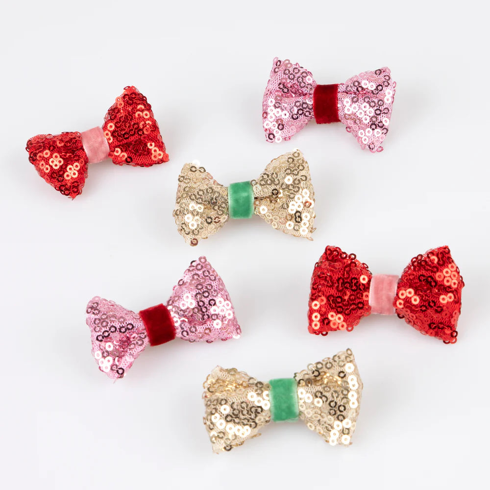 Sequin & Velvet Mini Bow Hairclips