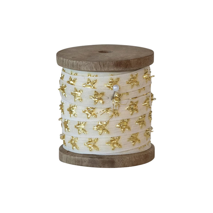 Metallic Stars Fabric Ribbon on Wood Spool