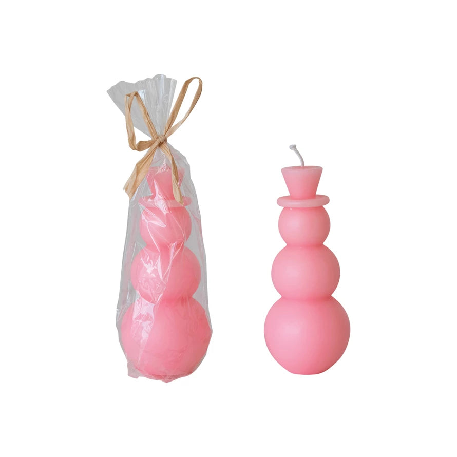 Pink Unscented Snowman Shaped Candle