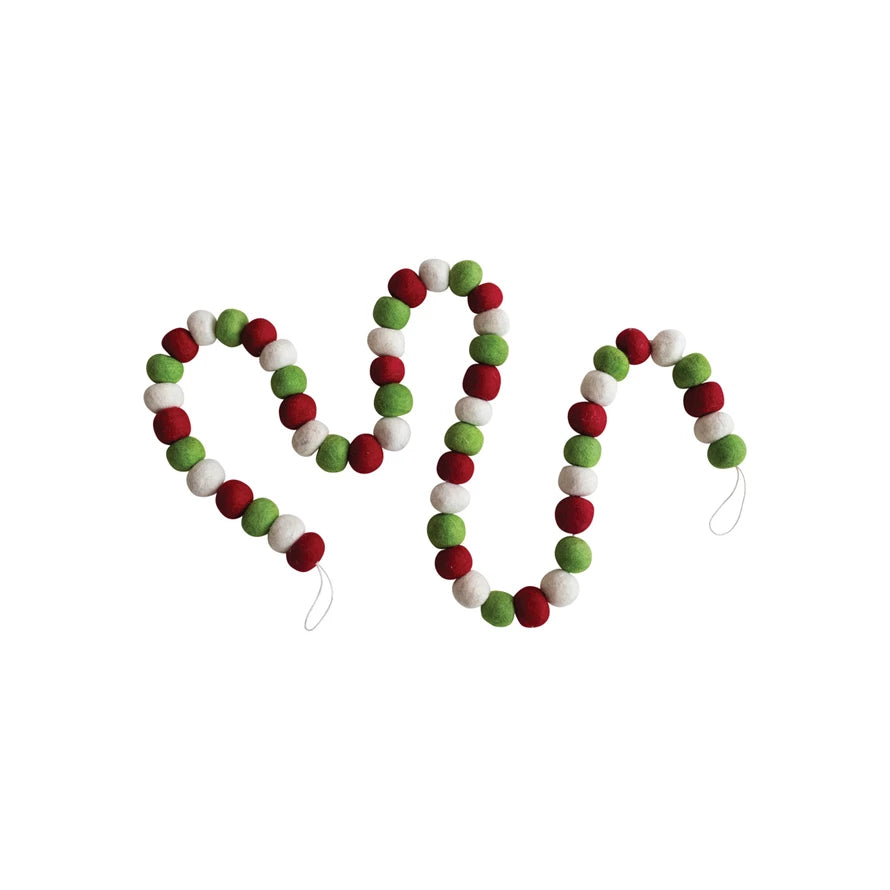 Red, Green, & Cream Wool Felt Ball Garland