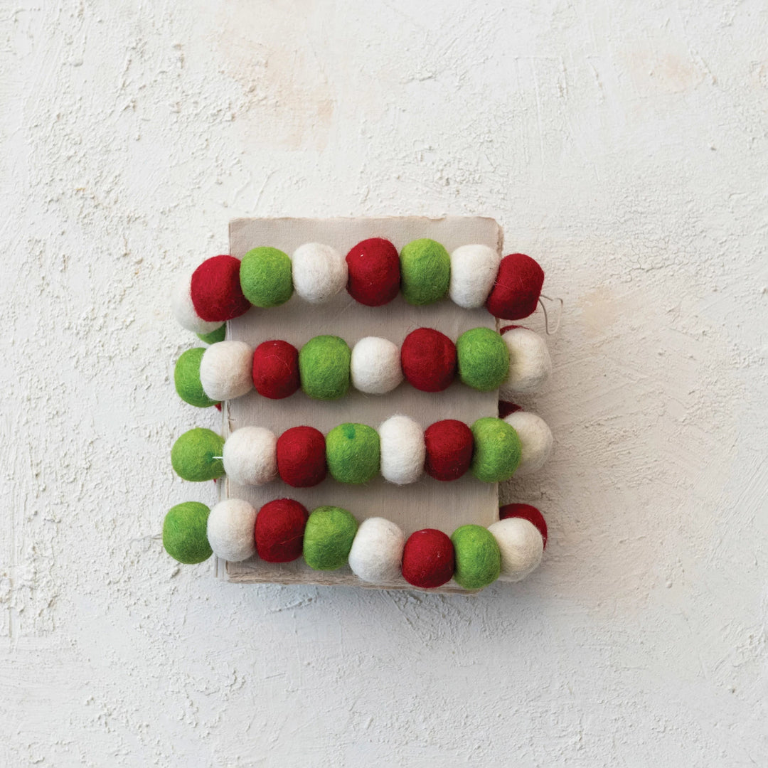 Red, Green, & Cream Wool Felt Ball Garland