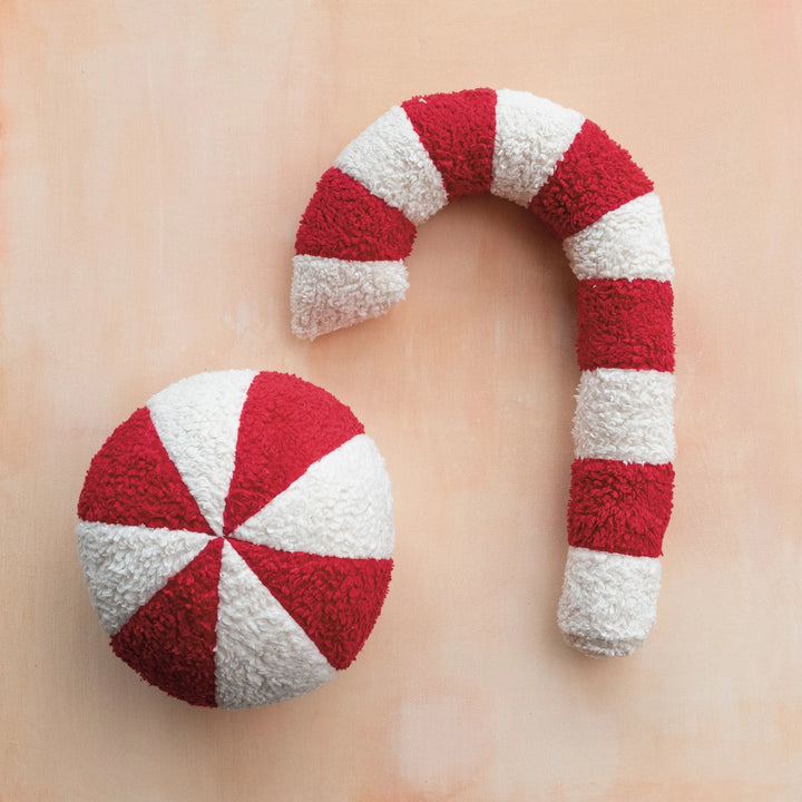 Cotton Sherpa Candy Cane Shaped Pillow