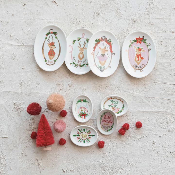 Stoneware Dish w/ Deer & Holiday Word