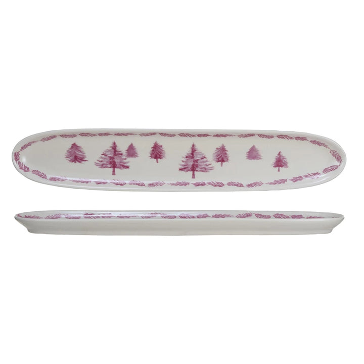 Pink Stoneware Dish w/ Trees