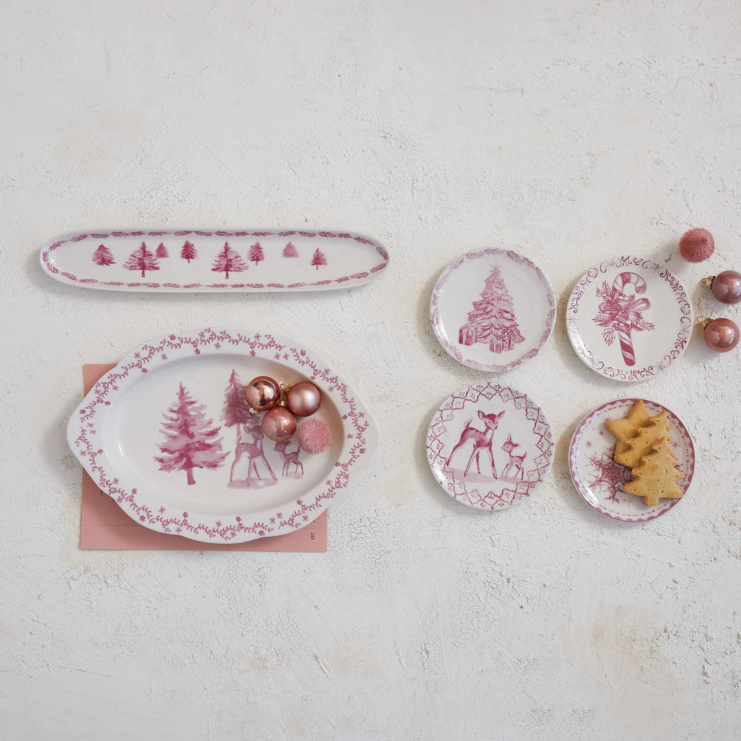 Pink Stoneware Dish w/ Trees