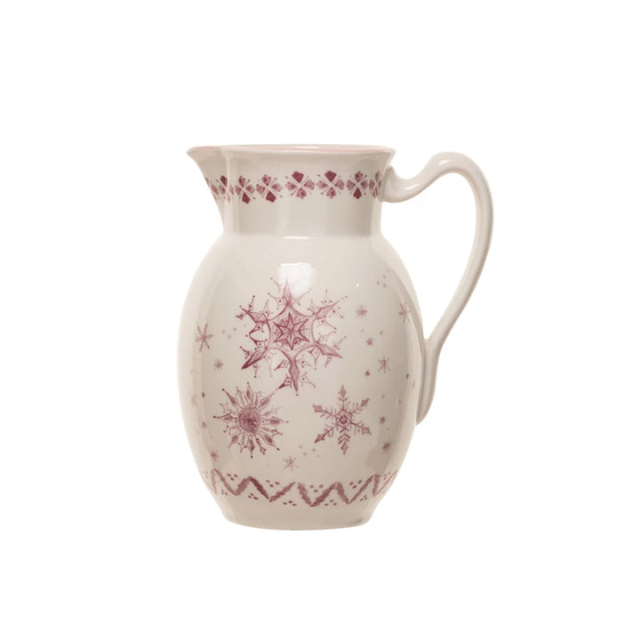 Pink 2 Quart Stoneware Pitcher w/ Snowflakes