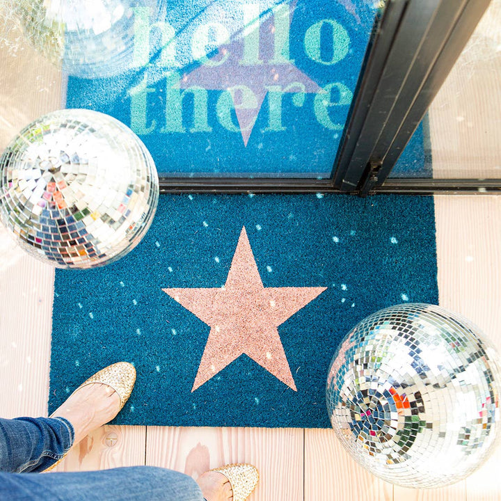 Copper Star Glitter Door Mat - Navy