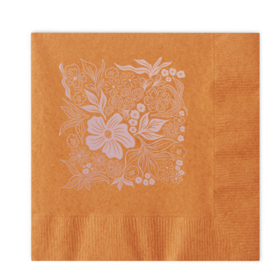 Orange Floral Paper Goods Napkins Party 