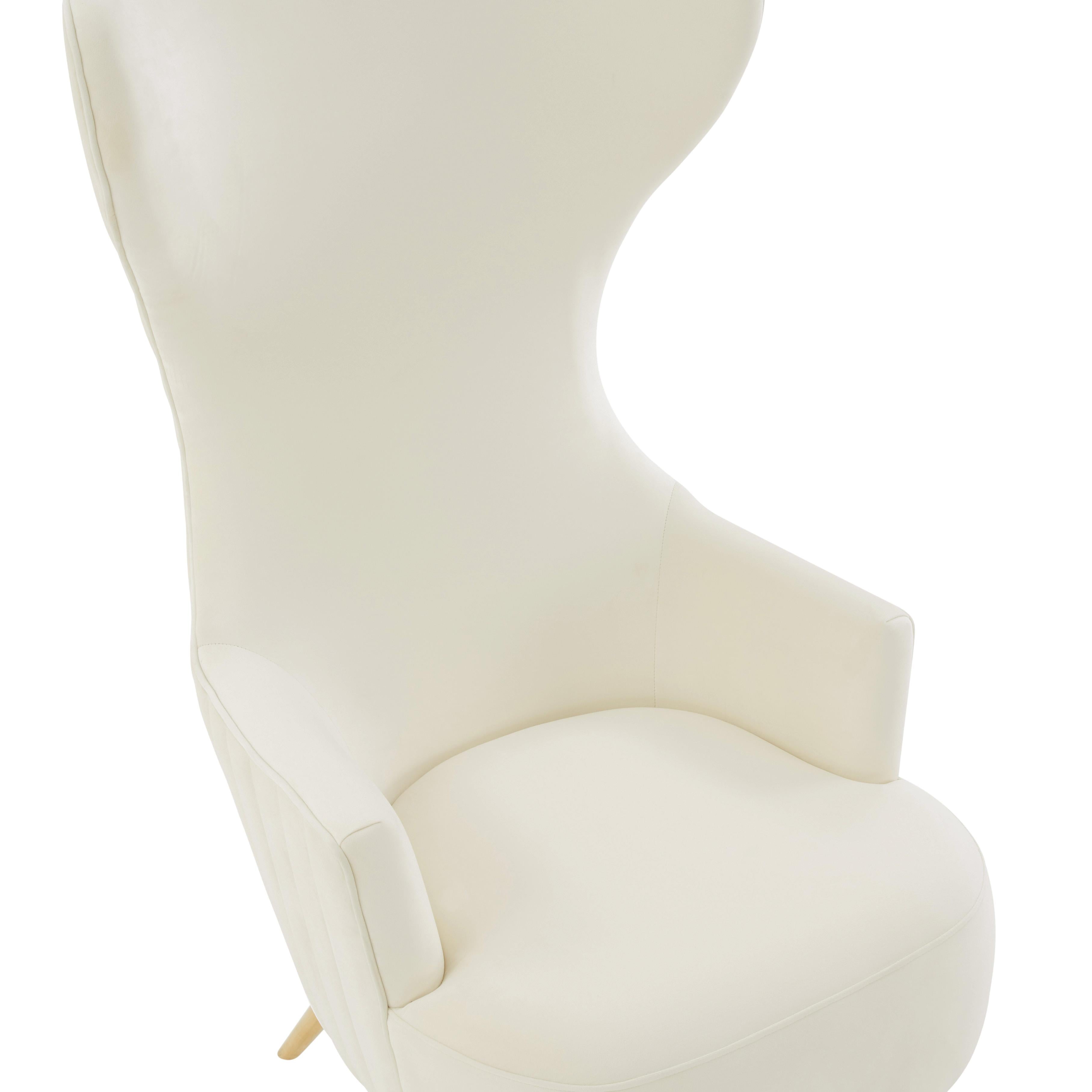 Julia Cream Velvet Channel Tufted Wingback Chair Presley Paige