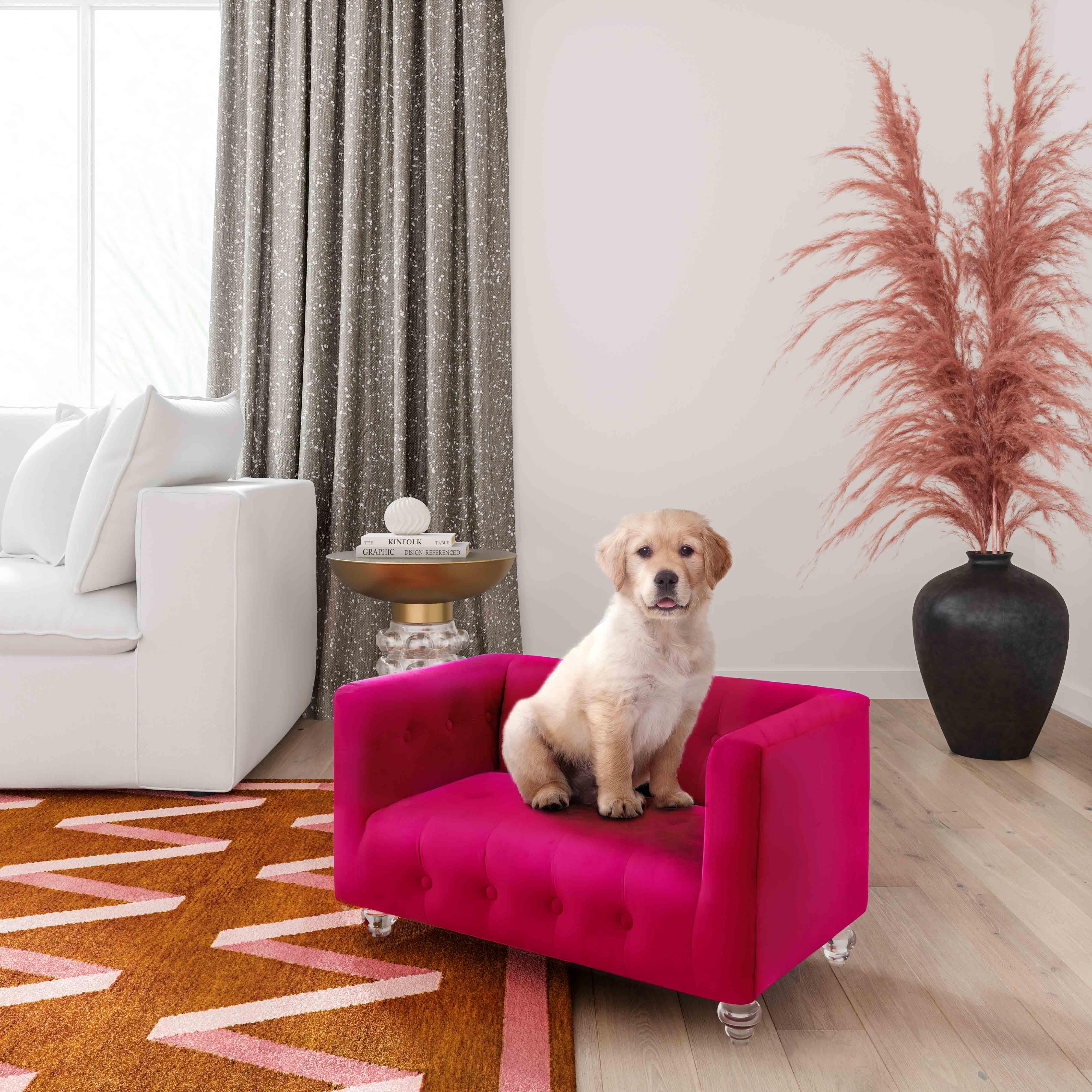 Pink velvet dog bed sale