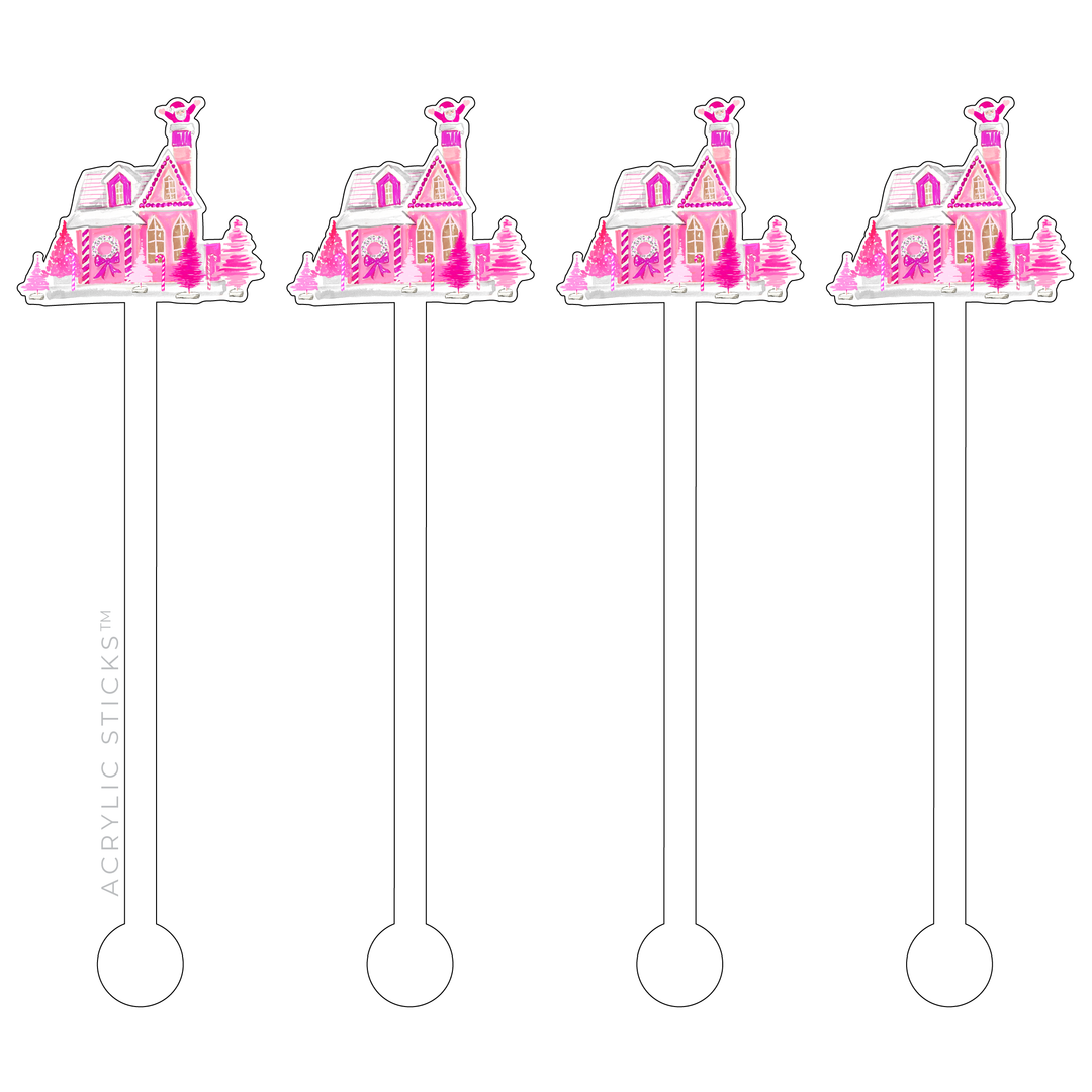 Pink Christmas Gingerbread House Acrylic Stir Sticks