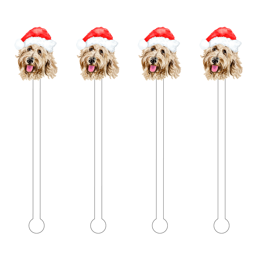 Goldendoodle Santa Claus Acrylic Stir Sticks