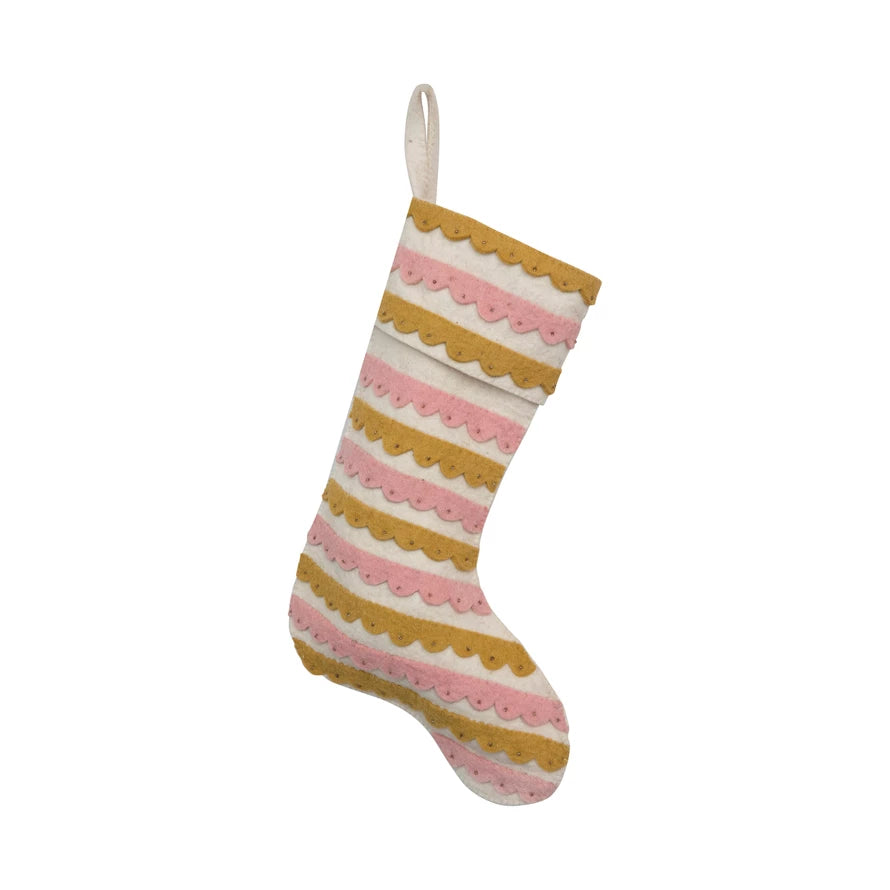 Pink and Yellow Wool Felt Stocking