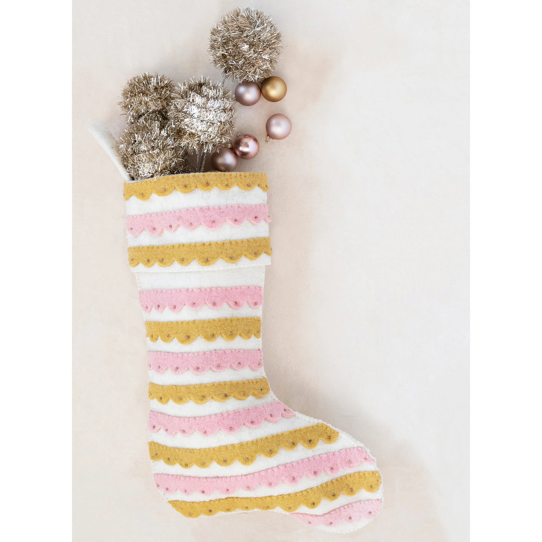 Pink and Yellow Wool Felt Stocking